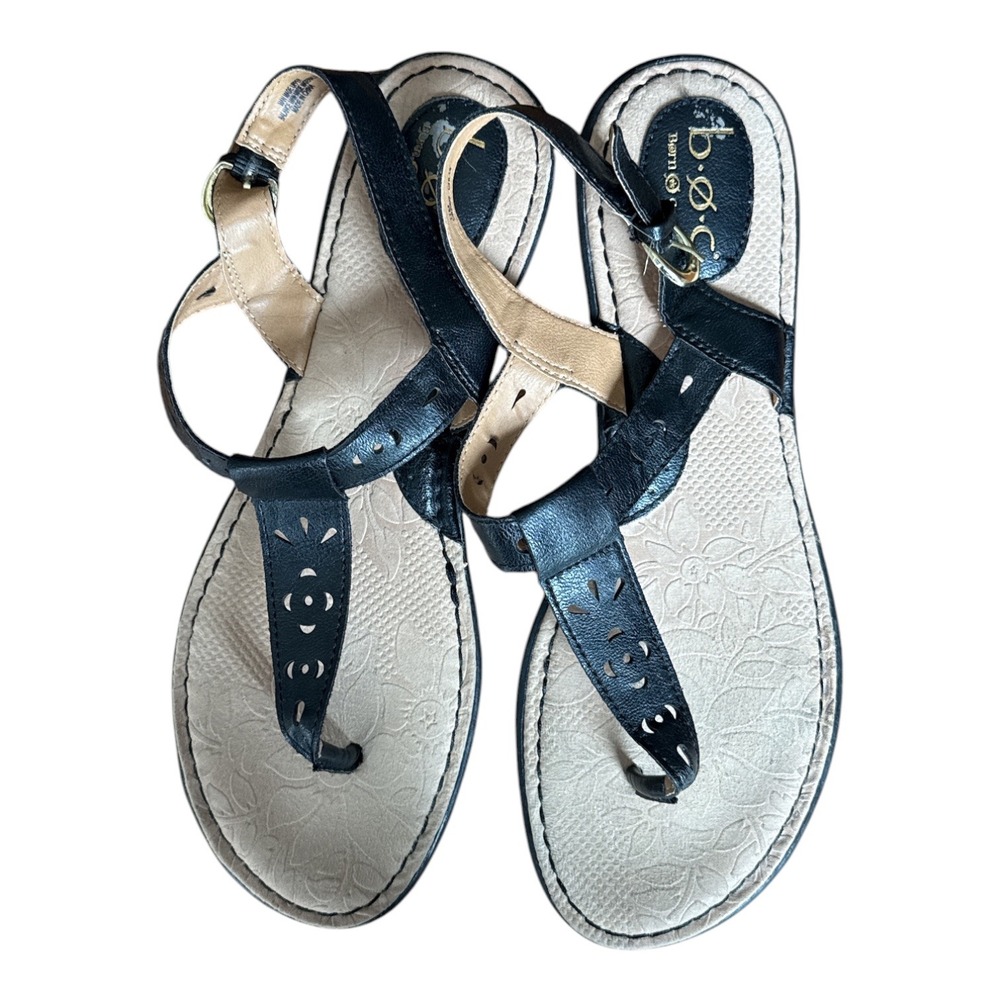 b.o.c. Born Concept Womens Black Strappy Thong Sandals Laser Cut Size 11